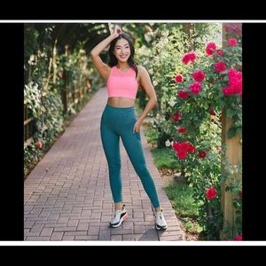 ZYIA Active Dark Teal Floral Light N Tight Leggings EUC Size 8-10